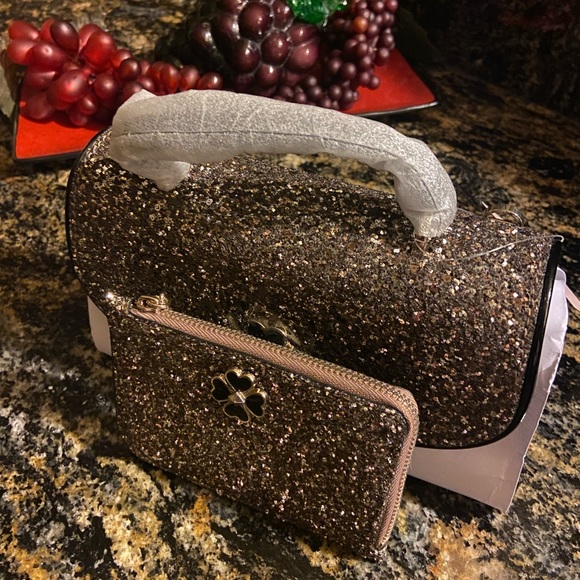NWT Kate Spade ♠️ Rose Gold Odette Glitter Mini Top Handle Crossbody Card Holder - Picture 8 of 11